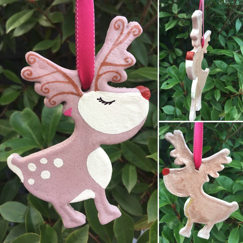 Salt Dough Reindeer Shaped Christmas Tree Ornaments Baubles Etsy