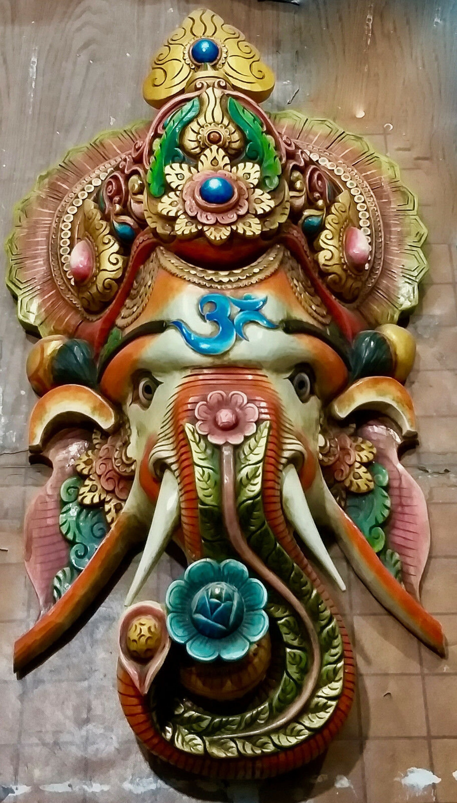 Huge Lord Ganesh Wall Hanging Hindu Mask Wood Carved From Etsy