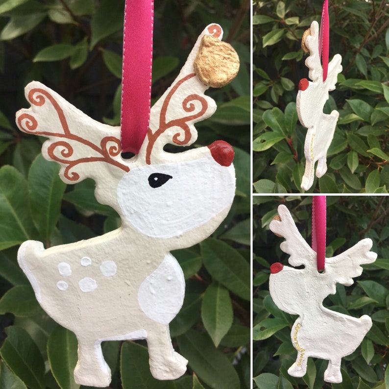 Salt Dough Reindeer Shaped Christmas Tree Ornaments Baubles Etsy