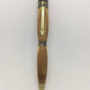 Faith, Hope & Love Pen Antique Brass and Bethlehem Olive Wood image 2