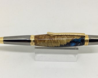 Brown Mallee Burl & "Dynamo" Wall Street II Black Titanium with Titanium Gold Pen