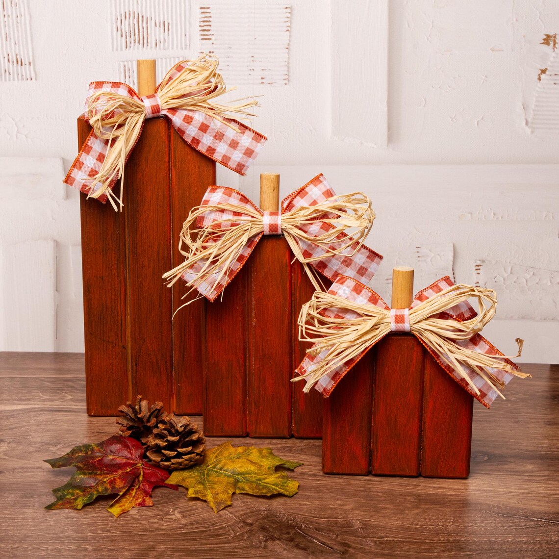 Handmade Rustic Wooden Pumpkin Set: Farmhouse Fall Decor, Halloween ...