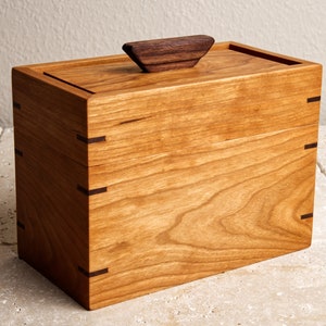 Handmade 4x6 Cherry Wood Recipe Box: 4x6 Wooden Card Holder with Walnut Accents