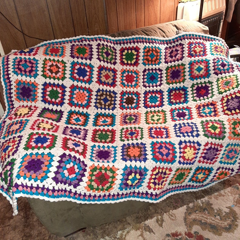 Crochet Afghan Granny Square Multicolors Etsy