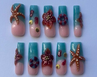 3D Beach Party Custom Press On Nails