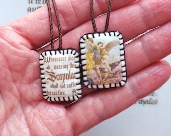 St. Michael-wollen scapulier, traditioneel klein bruin scapulier