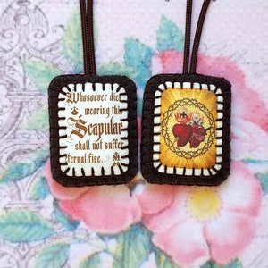 Brown Scapular of Mount Carmel with Scapular Promise, Sacred Heart and Immaculate Heart - 2 SIZES - handmade in France, catholic scapular