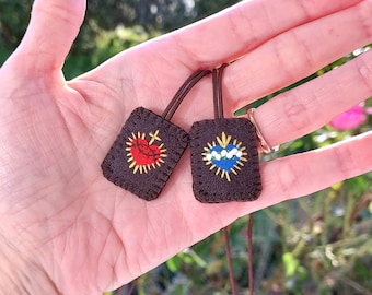 Handgefertigtes Skapulier, Sacred Heart, Unbeflecktes Herz, Miniature Religiöses Objekt
