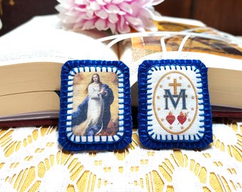 Hand made Blue Scapular of the Immaculate Conception - miraculous medal - christian gift