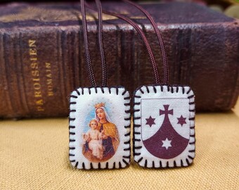 Onze-Lieve-Vrouw van de Karmel-scapulier - 100% bruine wol - katholiek cadeau
