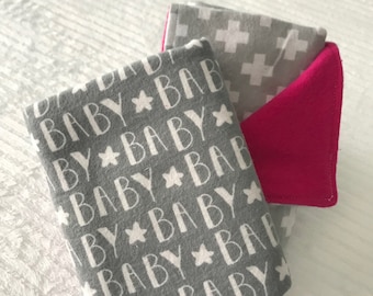 Baby Burp Cloths / Baby Girl Gray Burp Cloth Set of 2 / Pink & Gray Baby Girl Burpcloth Set / Chevron Burp Cloth / Baby Gift Shower Gift