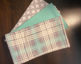 Aqua Baby Burp Cloth Set | Stripe Baby Burp Cloth | Gray & Aqua Burp Cloth Set | Gender Neutral Burp Cloth Gift Set | Cotton Flannel Burp