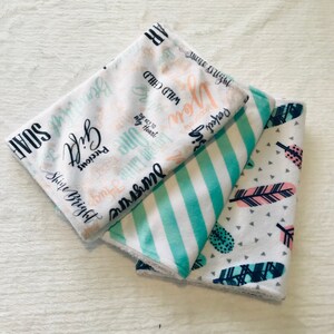 Baby Burp Cloths / Baby Girl Burp Cloth Set / Arrow Burp Cloth Set / Stripes Burp Cloth / Inspiring Words Burp Cloth / Blush Mint Burp Cloth