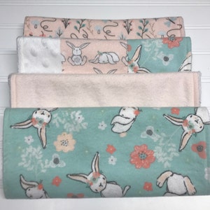 Baby Burp Cloths | Baby Girl Bunnies Burp Cloth Set | Wildlife Burp Cloth | Baby Girl Shower Gift | Blush & Green Burp Cloth | New Baby Gift