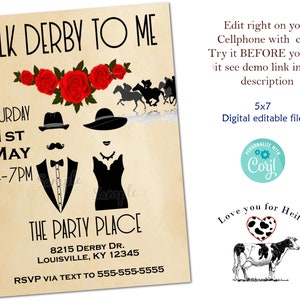 Kentucky Derby Party Invitation | DIY invitation template for a Kentucky Derby Party at home | Talk Derby To Me | Editable Digital Download