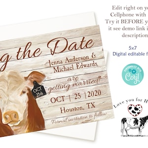Hereford Cow Invitation | Farmhouse Wedding | Cowgirl Wedding | Cowboy Wedding | Country Wedding Invitation | Editable Digital Download