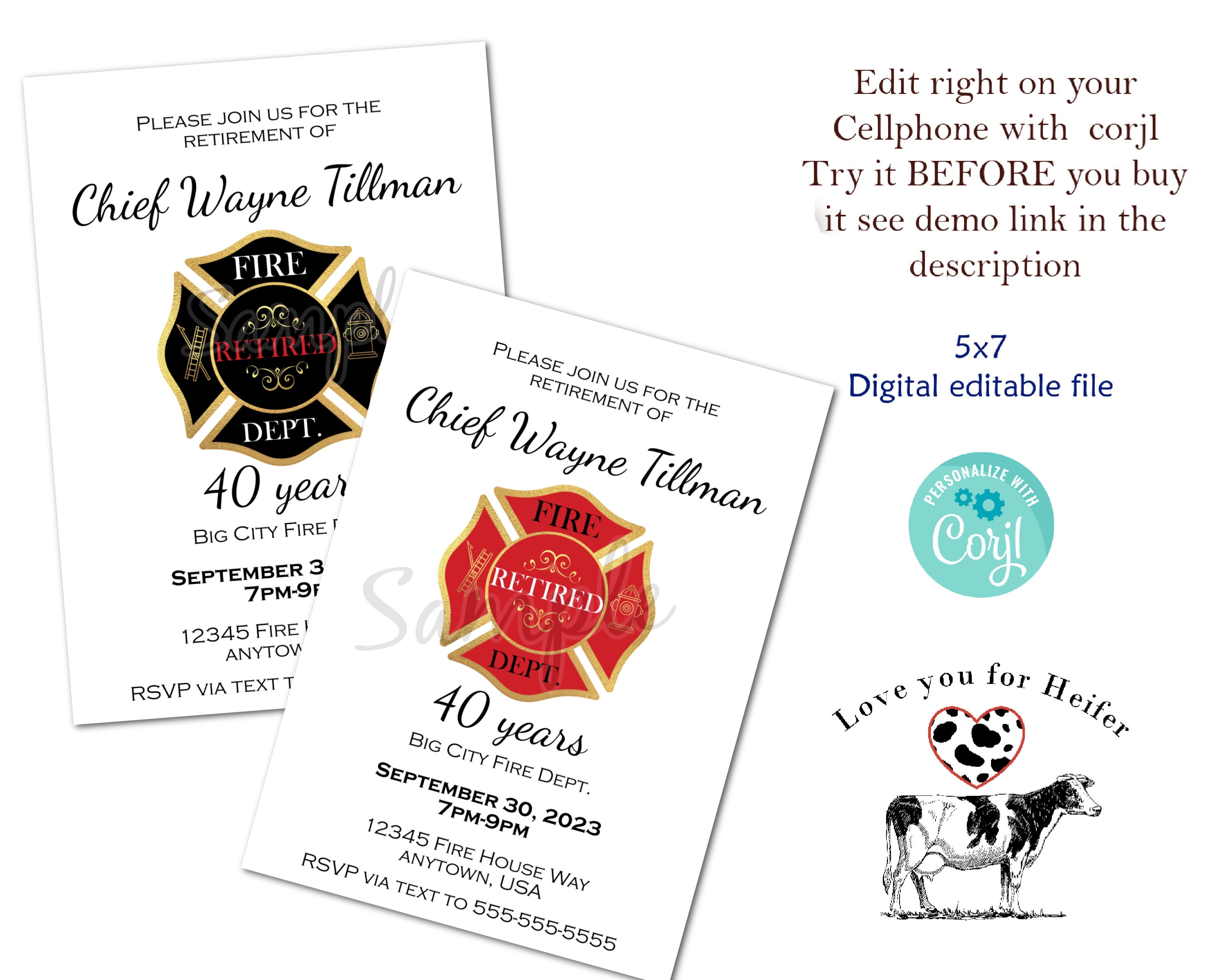 Fireman Retirement Invitation. Create a Personalised Fireman - Etsy