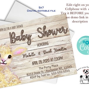 Little Lamb Baby Shower | Lamb Baby Shower | Cowboy Baby Shower | Cowgirl Baby Shower| Lamb Theme Baby | Instant Editable Digital Download