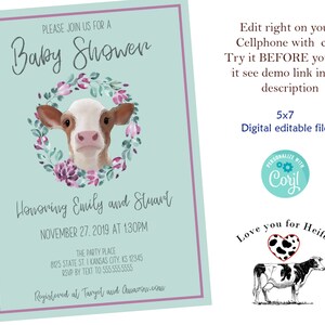 Mint Cow Theme Baby Shower | Western Baby Shower | Rodeo Baby Shower | Farmhouse Baby Shower | Cowgirl Baby Shower | Instant Download