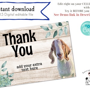 Boerengeit Bedankkaart | Staatsbeurs Bedankkaart | Boerderij Bedankkaart | Geitkaart | Geit Evite | Direct bewerkbare digitale download