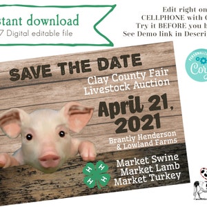 4-h Livestock Show Save The Date | State Fair invitation | Farm Save The Date | Cattle Auction | Instant Editable Digital Download