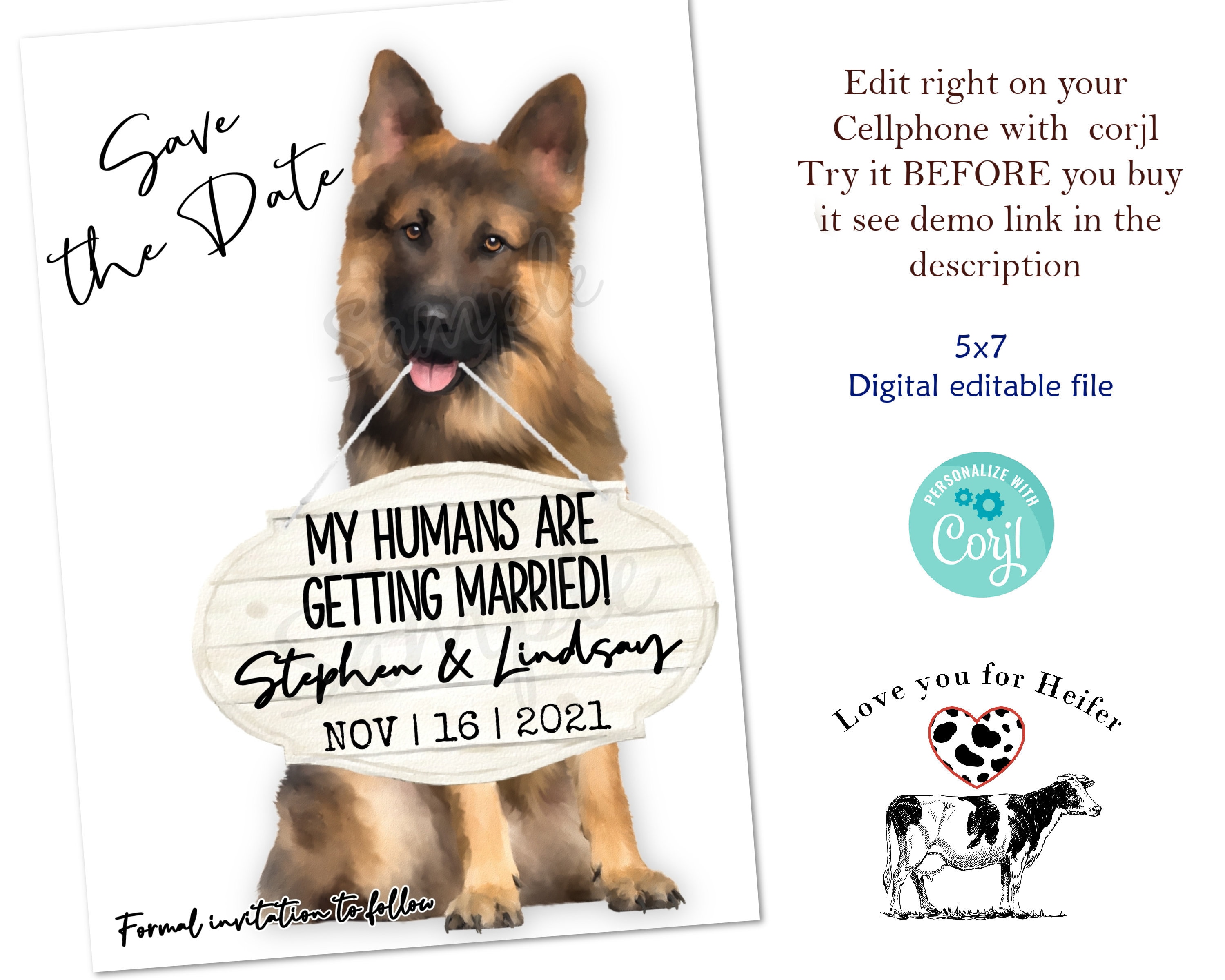 El pastor alemán reserva la fecha! Un anuncio de boda de perros para los  amantes de las mascotas. ¡Una descarga digital instantánea que puedes  editar! - Etsy México, image size:3000x2400