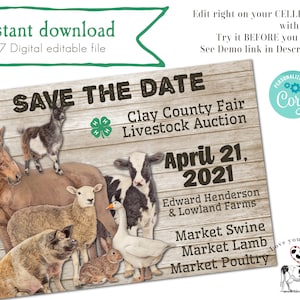 Farm Animal Show Save The Date | State Fair invitation | Farm Save The Date | Cattle Auction | Instant Editable Digital Download