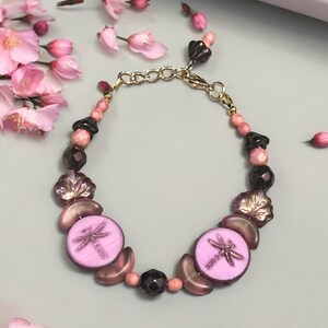 Dragonfly Bracelets, Czech Glass Bracelets, Purple Bead Bracelets, Dragonfly Jewelry, Dragonfly, Bracelets for Women