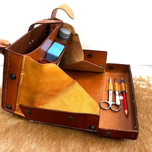 OUTSTANDING Condition SWISS Army 1990 Leather Medic Bag for Artists Supplies with NO Strap Swiss Military Brown Leather Bag for a Writer