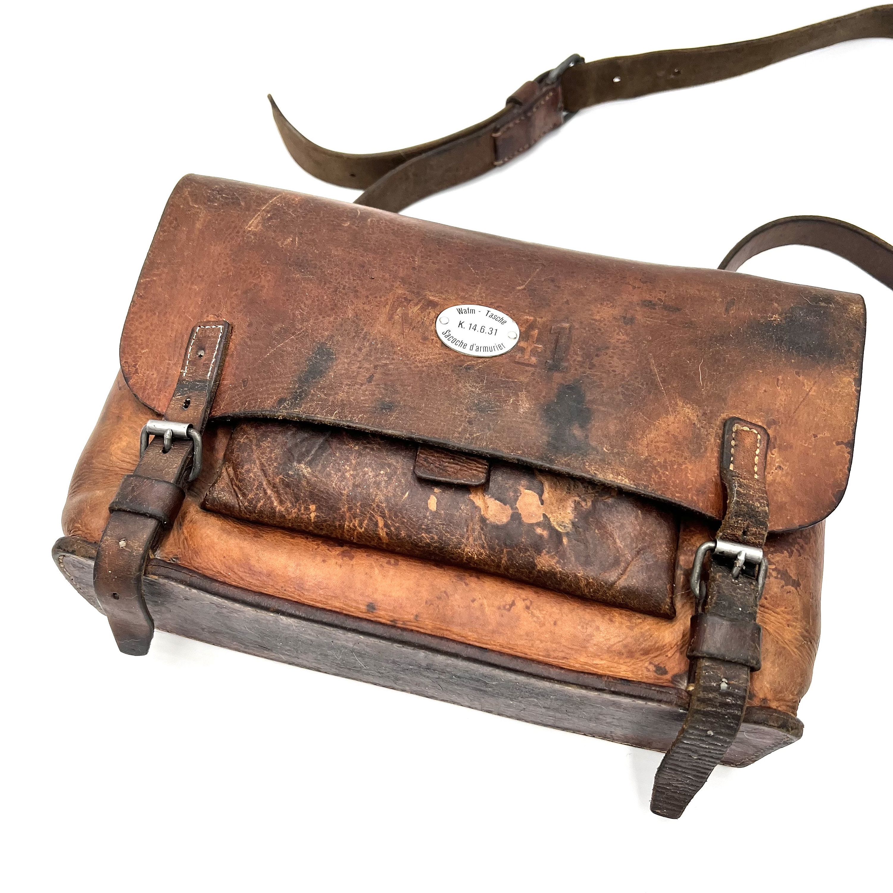 SWISS ARMY 1943 WW2 MP43 Gunsmith Bag Brown Leather Shouler