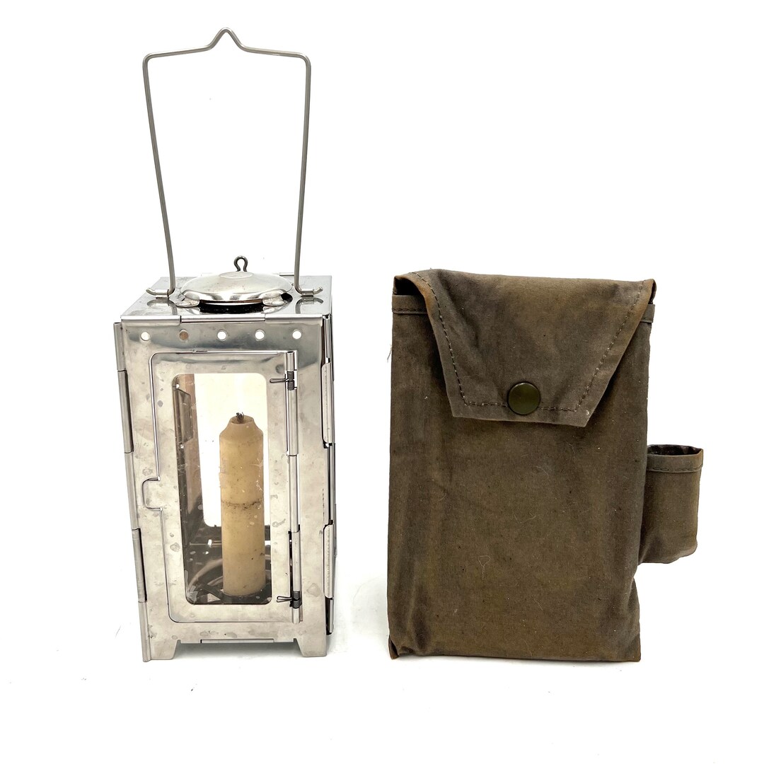 Swiss Army Folding Lantern Dated 1978 With a Stearin Candle, Foldable