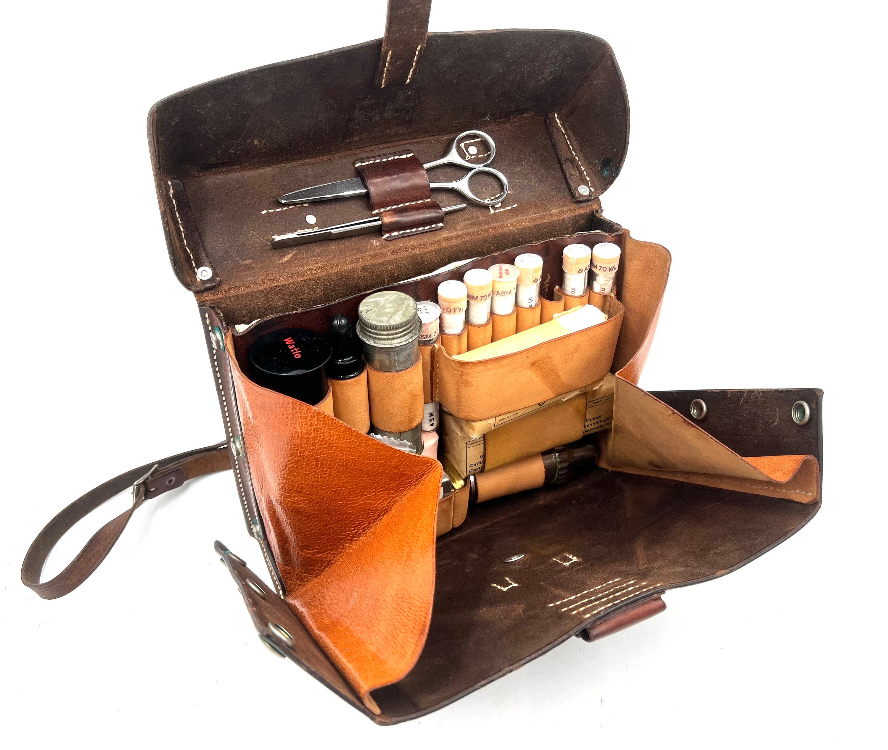 EXTRAORDINARY 1956 Larger Size Expandable Swiss Army Medic Bag with Original Contents
