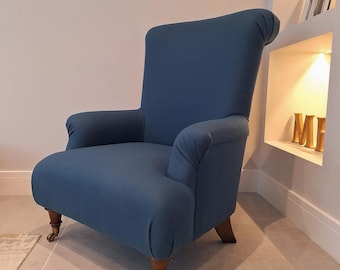 Teal accent chair / Woollen Fabric with Antique Castors