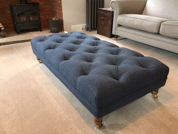 Large Chesterfield Ottoman Coffee Table. Upholstered Buttoned