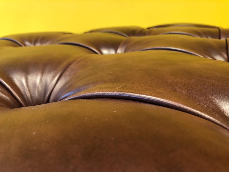 Leather Footstool / Buttoned Ottoman Made to Measure Upholstered with Wooden Legs image 5
