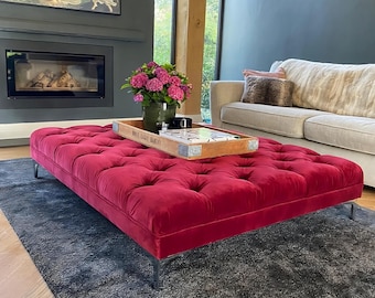 Large Footstool Plush Velvet Chesterfield Ottoman / Coffee Table - Made to Order