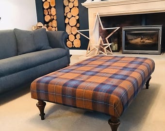 Tartan Footstool / coffee table Ottoman: Buttoned Check Fabric, Made to Order