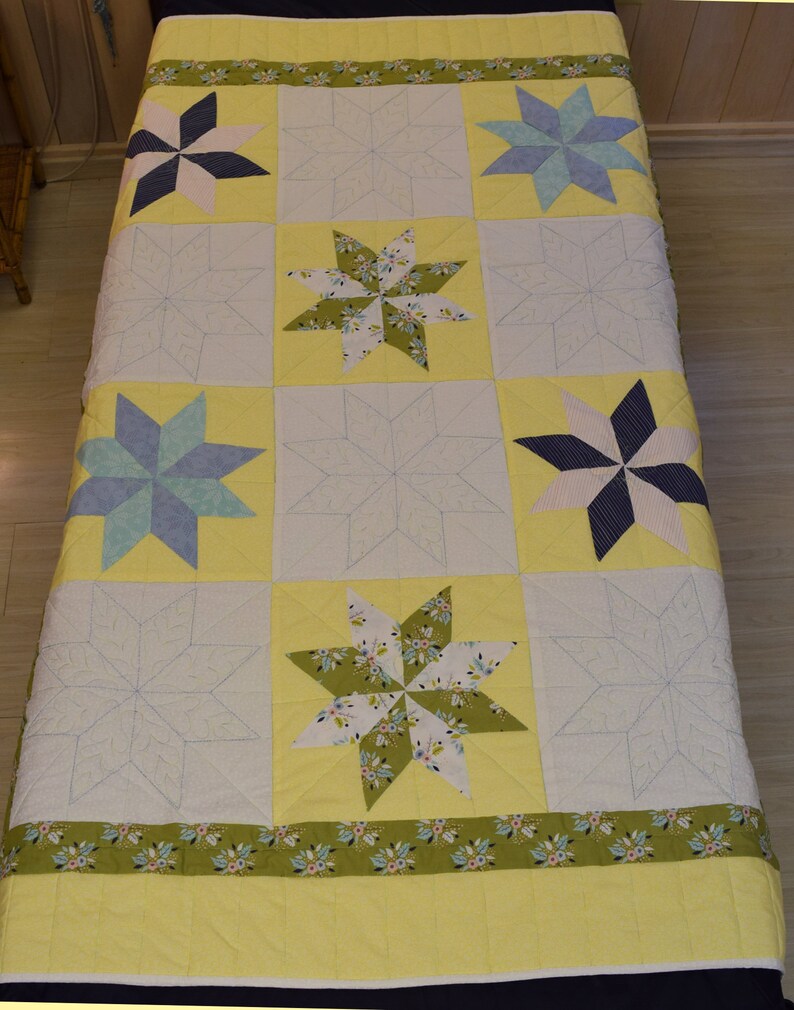 Handmade Contemporary Stars Twin Size Quilt made by a Carmelite Nun