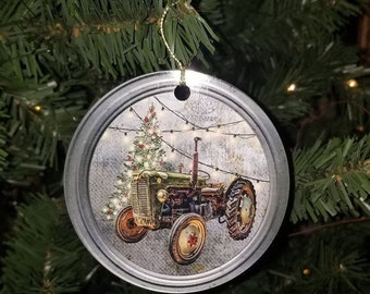 Green vintage tractor ornament