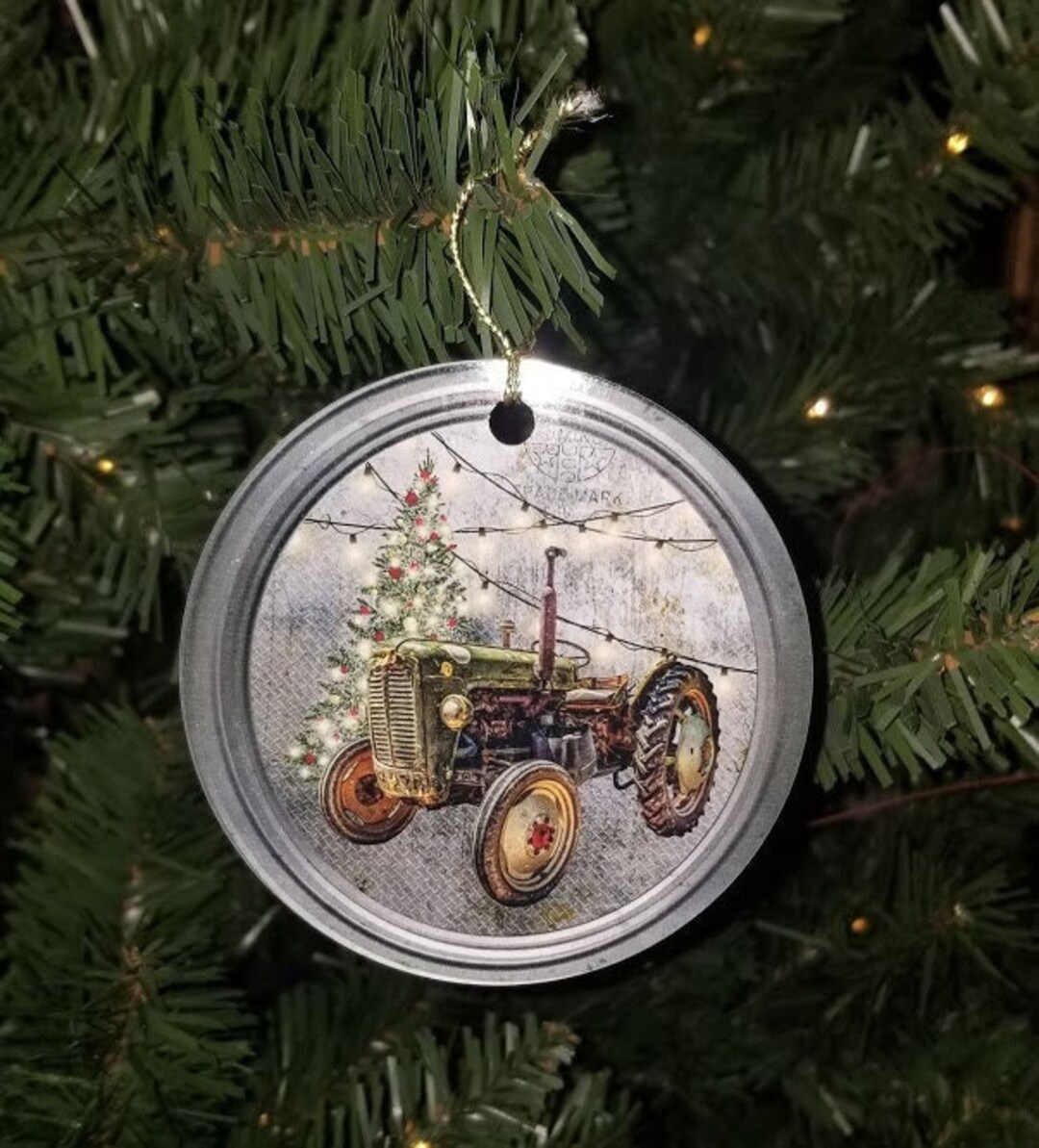 Green Vintage Tractor Ornament Etsy