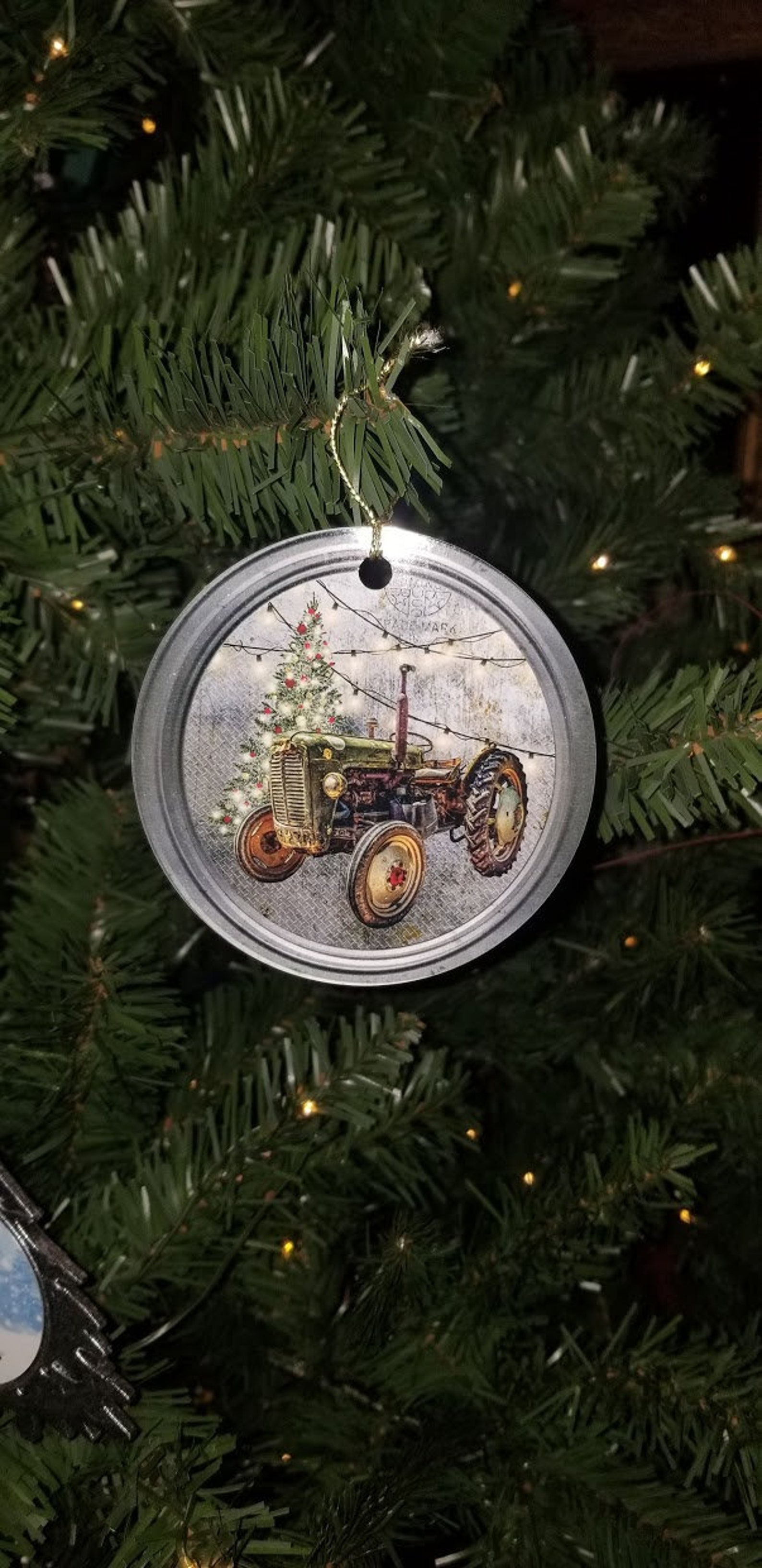 Green Vintage Tractor Ornament Etsy