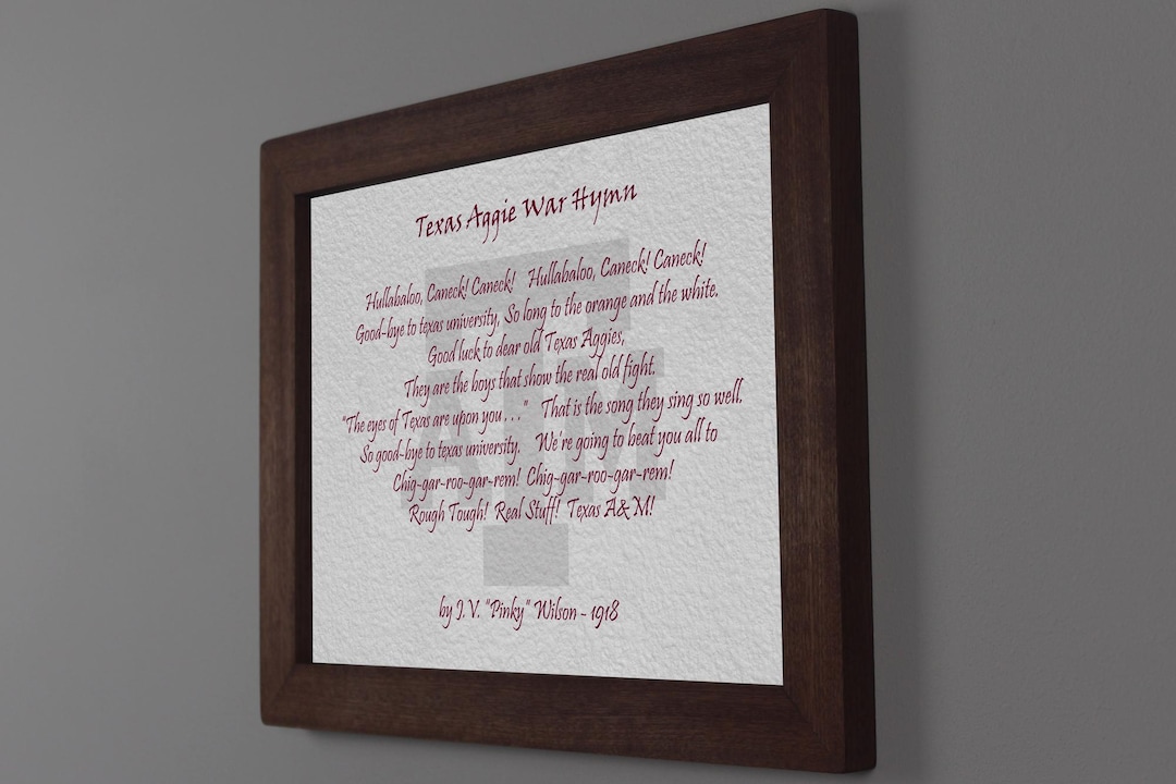 Texas Aggie War Hymn - Handcrafted Mahogany Frame - Texas A&M ...