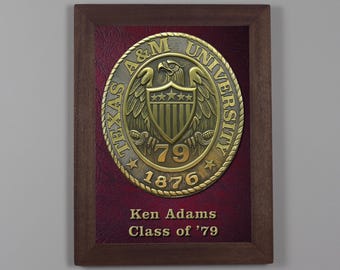 Texas Aggie, Ring Seal, Your Name and Class Year, Handcrafted Mahogany Frame - Texas A&M, Graduation Gift, Father&#39;s Day Gift, Personalized