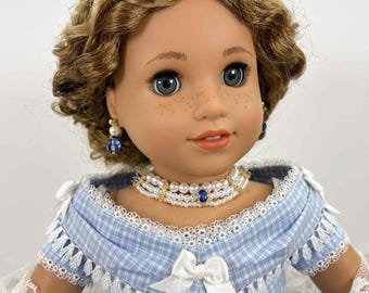 Conjunto de collar, pulsera y pendientes de muñeca de 18" hechos a mano - zafiro azul claro