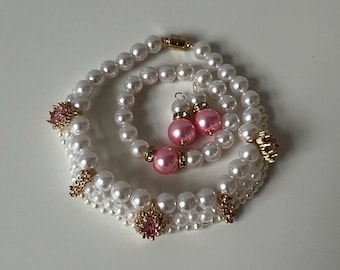 Handmade 18” doll necklace, bracelet, and earring drops jewelry set - pink sapphire