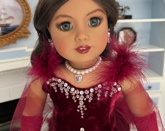 Conjunto de joyas de perlas con colgante de corazón rosa para muñecas de 45 cm (18 pulgadas).
