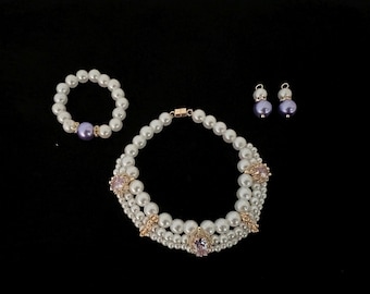 Handmade 18” doll necklace, bracelet, and earring drops jewelry set - amethyst