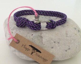 Bracelet Mixte Ajustable PLAGE SAUVAGE® Paracord 550 Purple Rain (3,5 mm) - Manille droite simple Inox 4 mm