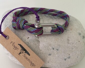 MIXED bracelet PLAGE SAUVAGE Paracord Liberty 3.5 mm and Manila straight single stainless steel 4 mm