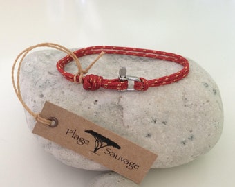 Mixed Bracelet Adjustable PLAGE SAUVAGE® Cordelette Rouge-Multi 2 mm - Mini Manila Right Inox 2 mm